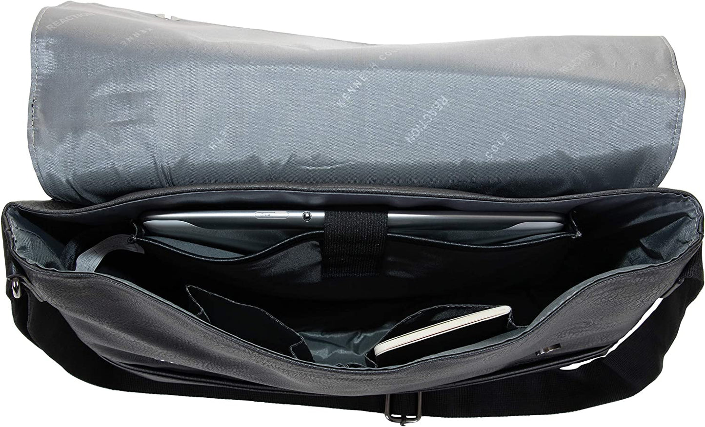 Kenneth Cole REACTION Grand Central Vegan Leather Bag Laptop & Tablet Crossbody Travel Shoulder Case, Black Laptop Messenger, 15"