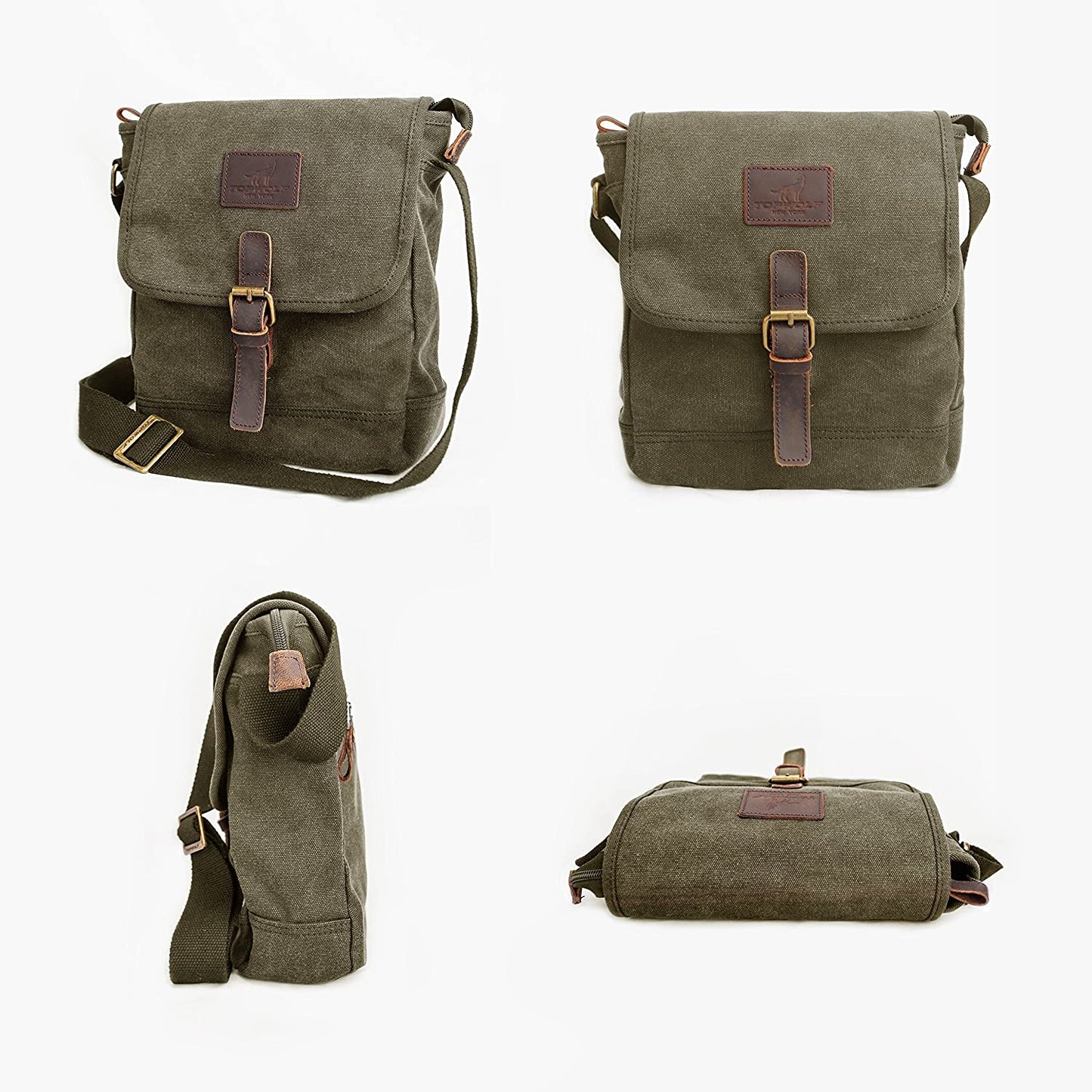 Canvas Messenger Bag TOPWOLF Small Crossbody Bag Casual Travel Working Tools Bag Shoulder Bag Hold Phone Handset Anti Theft