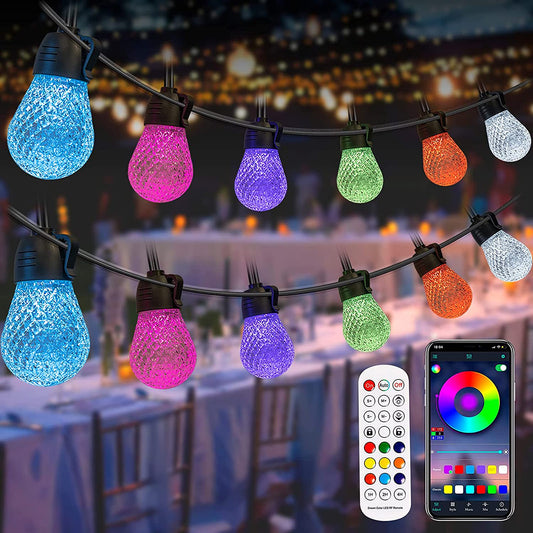 String Lights 49ft for Outside GARIBOSH Outdoor Waterproof Shatterproof, Patio Lights String APP and Remote Control Color Changing,Balcony, Garden Party