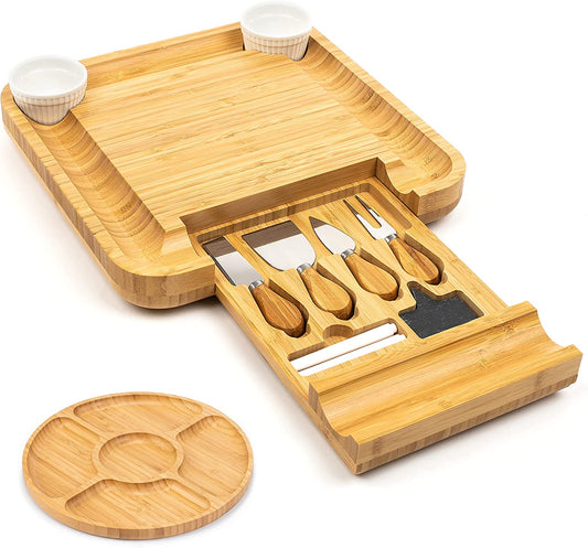 Bamboo Cheese Board and Knife Set: Large Charcuterie Boards Set & Cheese Platter - Unique House Warming Gifts, New Home, Anniversary & Wedding Gifts for Couple, Bridal Shower Gift for Women