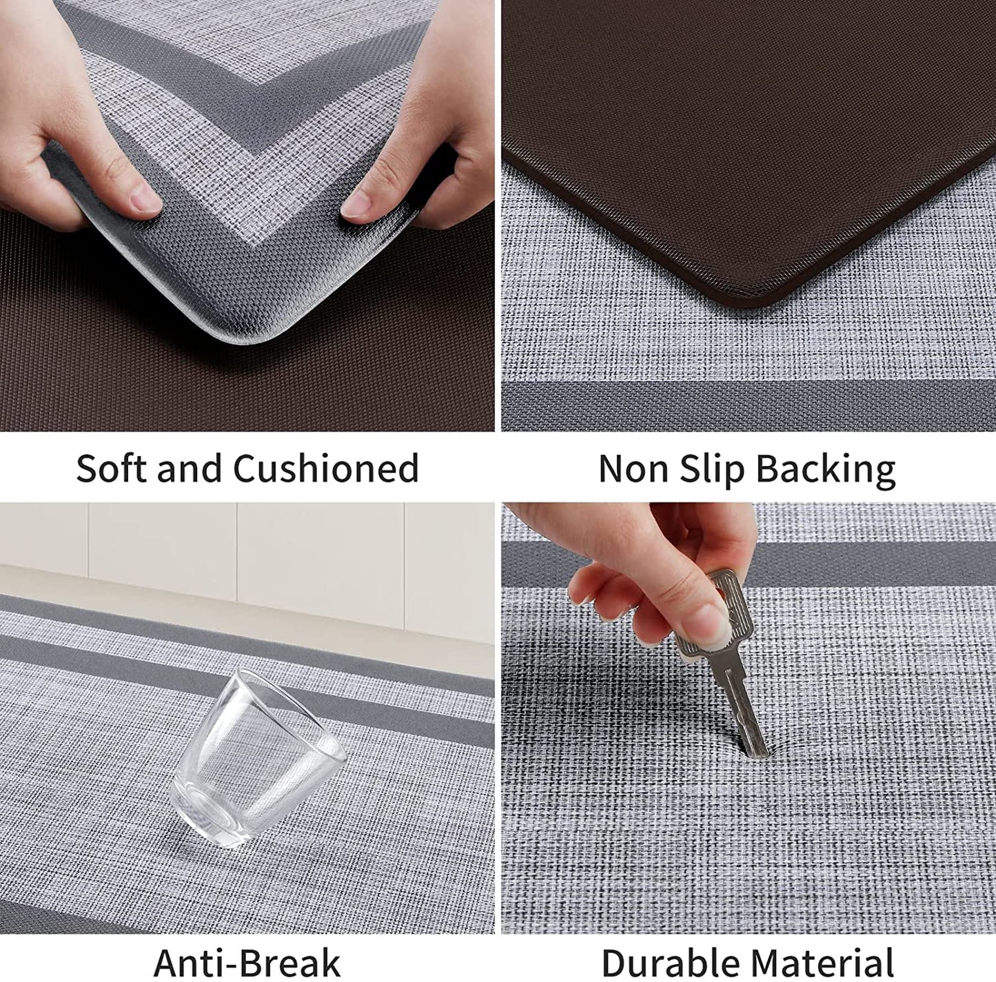 Kitchen Mat [2 PCS] Cushioned Anti-Fatigue Kitchen Rugs Non-Skid Waterproof Kitchen Mats and Rugs Ergonomic Comfort Standing Mat for Kitchen, Floor, Office, Sink, Laundry, Gray and Gray