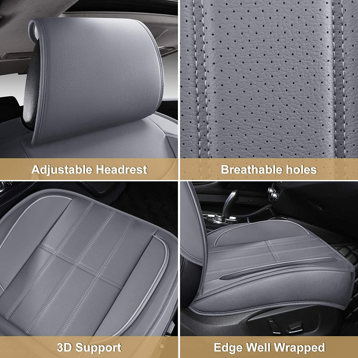 Car Seat Covers, Leatherette Automotive Vehicle Cushion Cover for Cars SUV Pick-up Truck, Universal Non-Slip Vehicle Cushion Cover Waterproof Protectors Interior Accessories, Front Pair