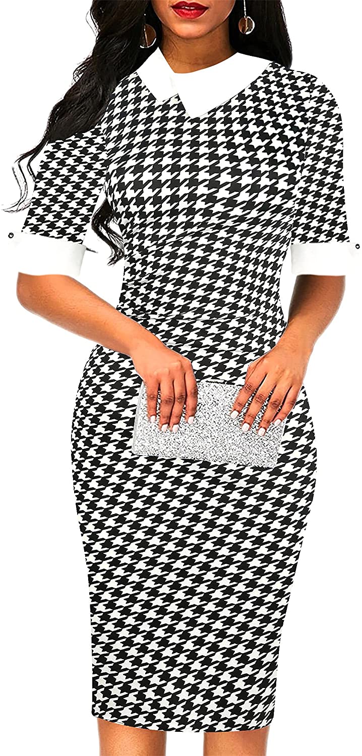 Women's Retro Bodycon Knee-Length Formal Office Dresses Work Pencil Dress OX276
