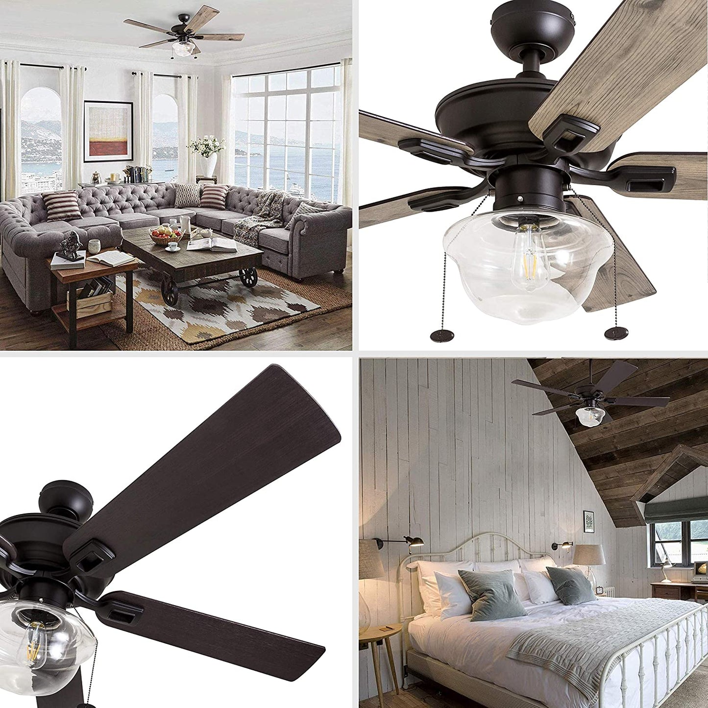 Prominence Home 80091-01 Abner Indoor/Outdoor Ceiling Fan, 52" LED Schoolhouse Edison Bulb, Bronze